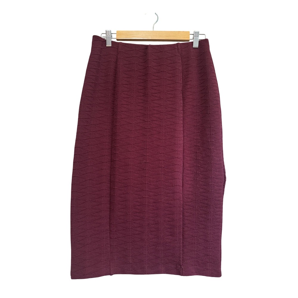 NYCC Pencil Skirt Womens S Burgundy‎ Excellent Textured Geometric Knit Midi